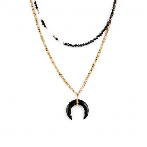 Double Noir necklace with moon made of Onyx - 1