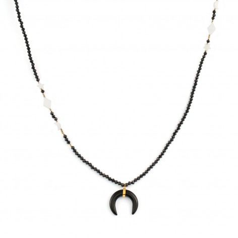 Long Noir necklace with moon made of Onyx - 1