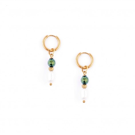 Earrings with Pearls and emerald Hematites - 1