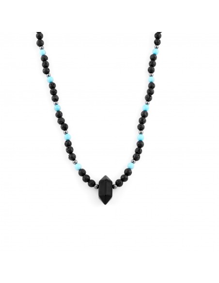 Long necklace made of volcanic lava and turquoise with a stone of success - 1
