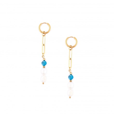 Earrings with river Pearls and azure Apatite - Saint-Tropez - 1