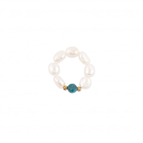 Ring made of Pearls and azure Apatite - Saint-Tropez - 1