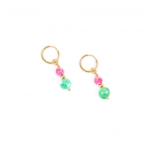Let's travel (Pink) - hoop earrings made of gilded stainless steel - 1