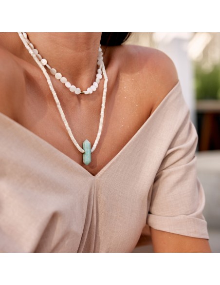 Necklace made of creamy nacre with Amazonite - 2