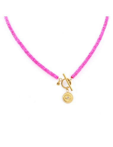 Energetic pink - Long necklace made of colored volcanic lava - 1