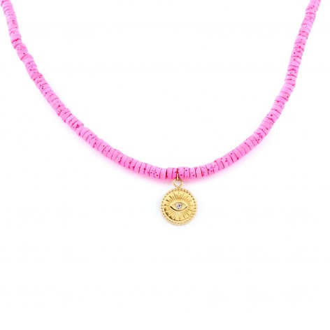 Energetic pink (choose your pendant) - necklace made of colored volcanic lava - 1