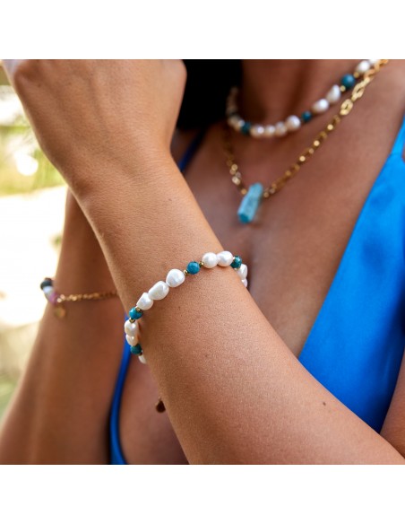 Bracelet made of river Pearls and azure Apatite - Saint-Tropez - 2