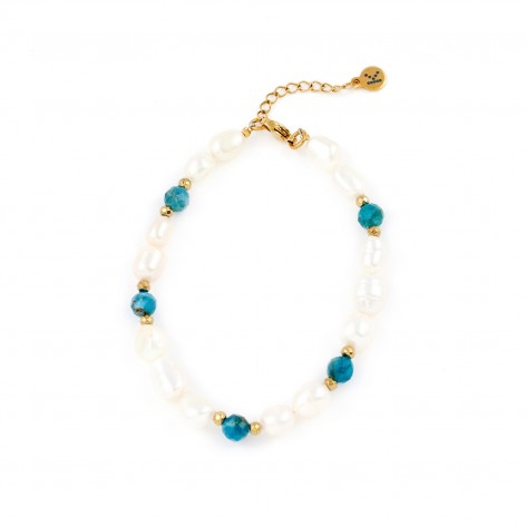 Bracelet made of river Pearls and azure Apatite - Saint-Tropez - 1