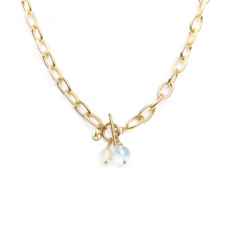 Decorative chain necklace with Aquamarine and Citrine - 1