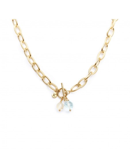 Decorative chain necklace with Aquamarine and Citrine - 1