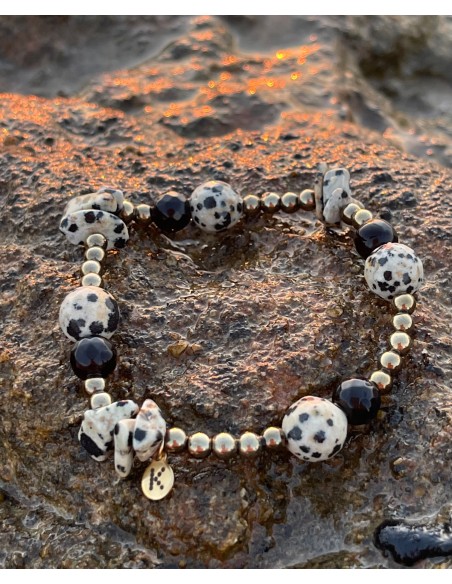 Dalmatian stone with gold - bracelet made of natural stones - 3