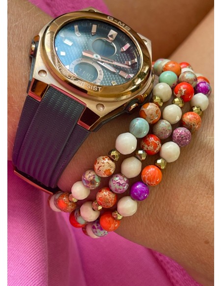 Beige/violet/orange jasper (6mm) - bracelet made of natural stones - 2