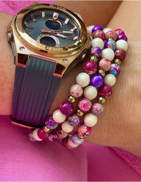 Beige/violet/pink jasper (6mm) - bracelet made of natural stones - 2