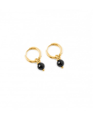 Protective black Tourmaline - gilded stainless steel hoop earrings - 1