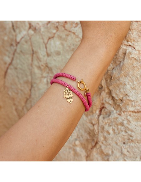 Energetic pink - bracelet made of colored volcanic lava - 8