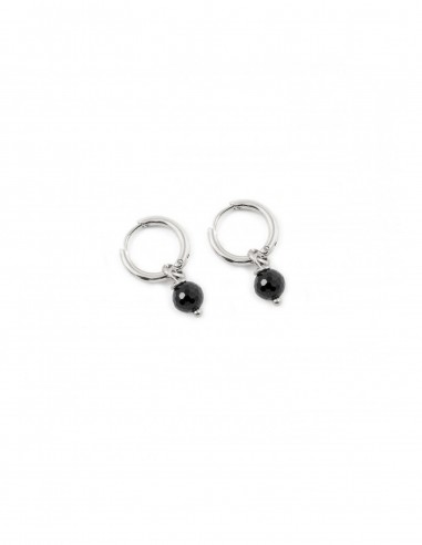 Protective black Tourmaline - gilded stainless steel hoop earrings - 2