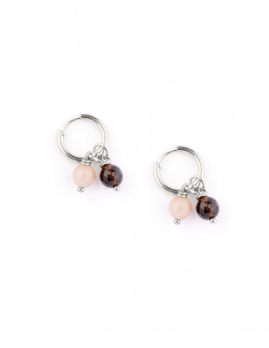 Beige and brown - earrings made of gilded stainless steel - 2