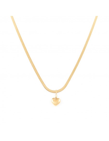 Gilded necklace flat snake with heart - 1