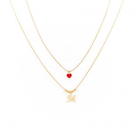 Double necklace with heart and letter - 1