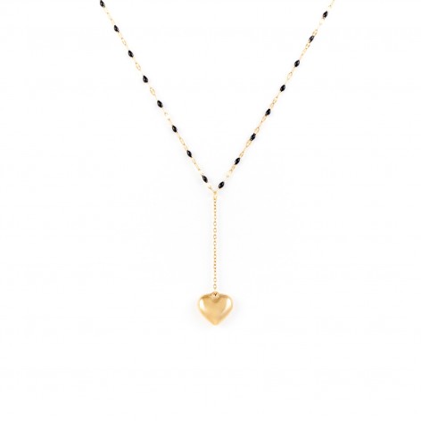 Black and gold chain with adjustment with heart and red heart (possibility of engraver) - 1