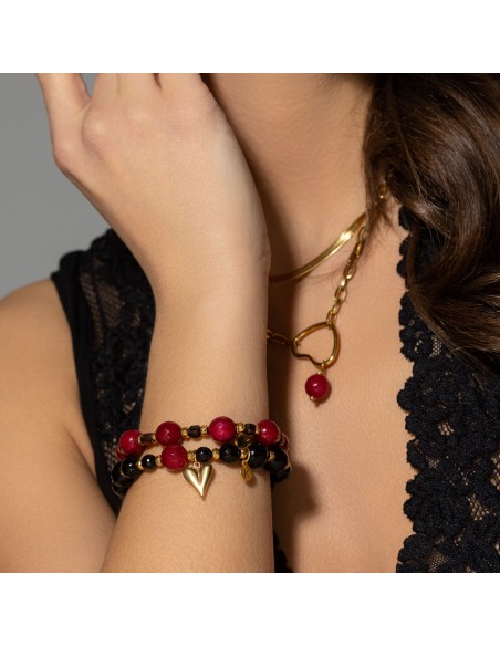 Black with a bit of ruby red - bracelet made of natural stones