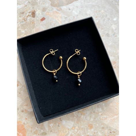 Unique gilded earrings semicircles with black Tourmaline