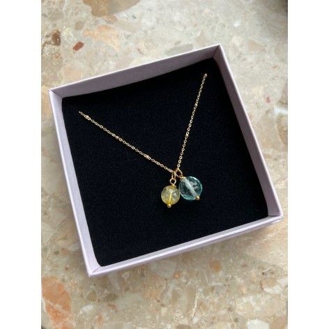 Unique gilded necklace with Aquamarine and Citrine