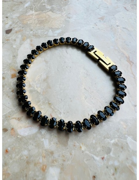 Gilded bracelet with black crystals - 1