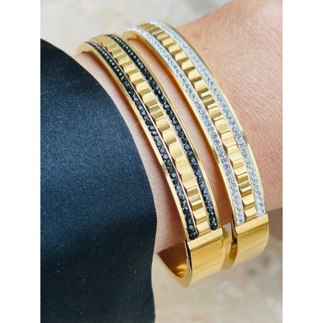 Gilded hard bracelet with crystals - 1