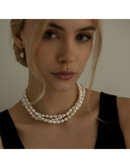 Necklace made of 3 strings of natural pearls - 1