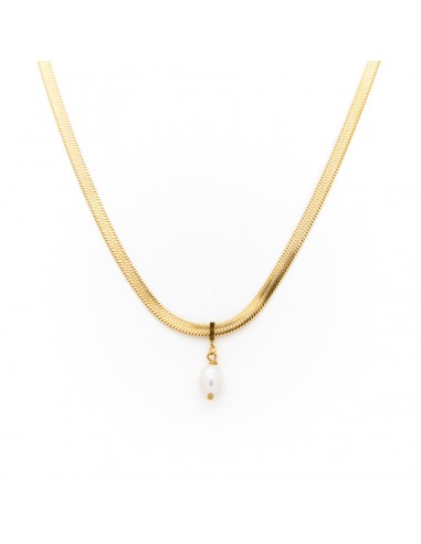 Gilded necklace flat snake with Pearl - 2