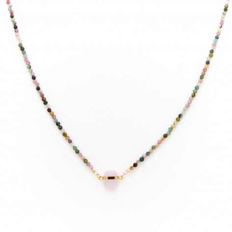 Baby Aura necklace with Rose Quartz and colorful Tourmalines - 1