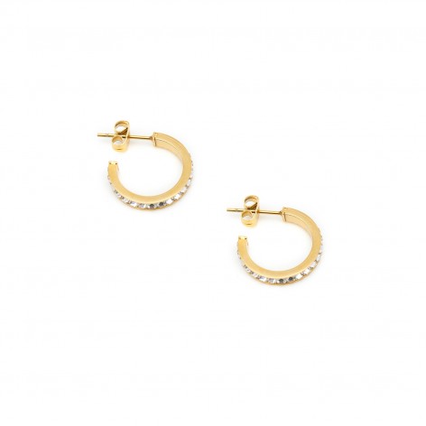 Semicircles with crystals - earrings made of gilded steel - 1