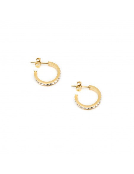 Semicircles with crystals - earrings made of gilded steel - 1