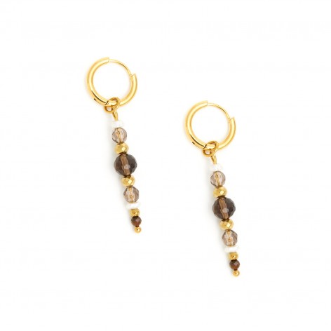 Gilded earrings with Smoky Quartz (beige and brown) - 1