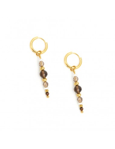 Gilded earrings with Smoky Quartz (beige and brown) - 1