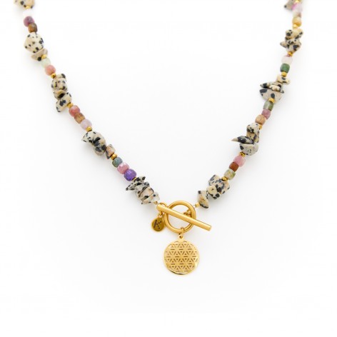 Necklace made of Dalmatian stones and colorful Tourmalines with badge - 1