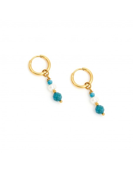 Turquoise with Pearl - gilded earrings made of stainless steel - 1