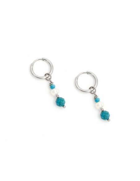 Turquoise with Pearl - gilded earrings made of stainless steel - 4