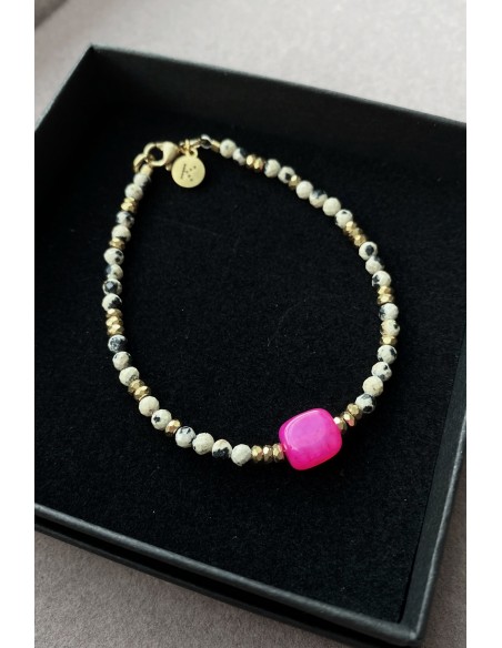 Dalmatian stone with pink Agate - bracelet made of natural stones - 1