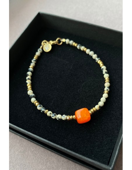 Dalmatian stone with orange Agate - bracelet made of natural stones - 1