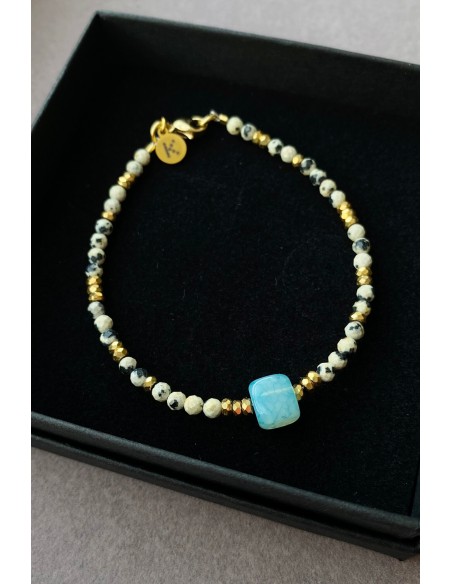 Dalmatian stone with aquamarine Agate - bracelet made of natural stones - 1