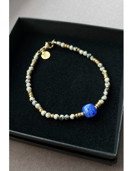 Dalmatian stone with blue Agate - bracelet made of natural stones - 1