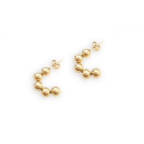 Gilded earrings semicircles made of balls - 3