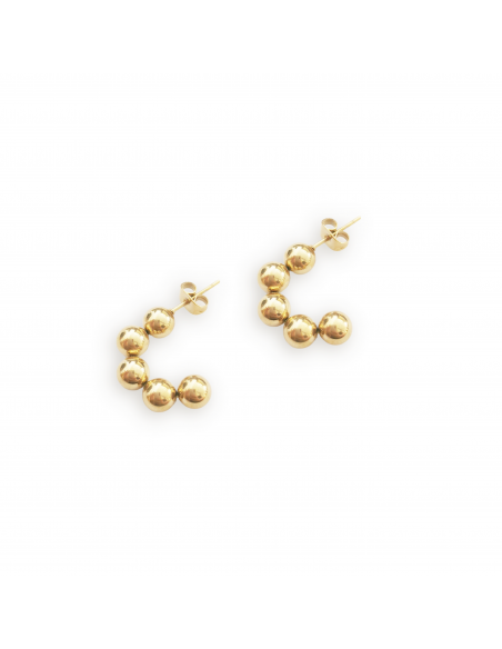 Gilded earrings semicircles made of balls - 3