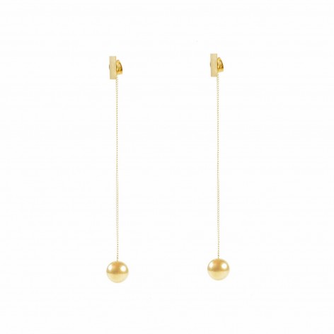 Hanging ball - stud earrings made of gilded stainless steel - 1