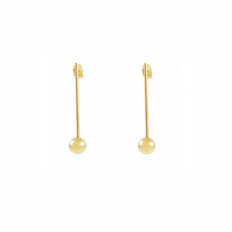 Stick with ball - stud earrings made of gilded stainless steel - 1