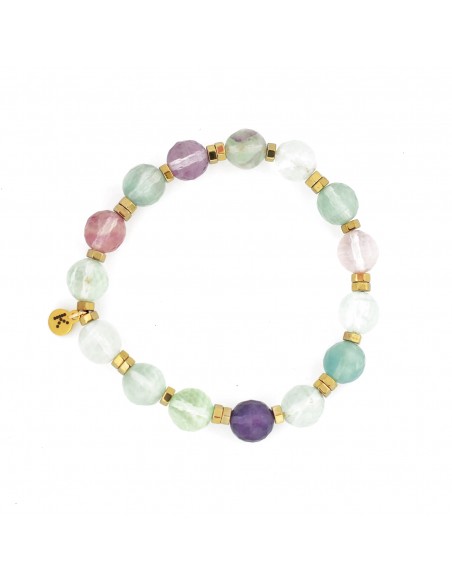 Fluorite (10mm) in gold - bracelet made of natural stones - 1