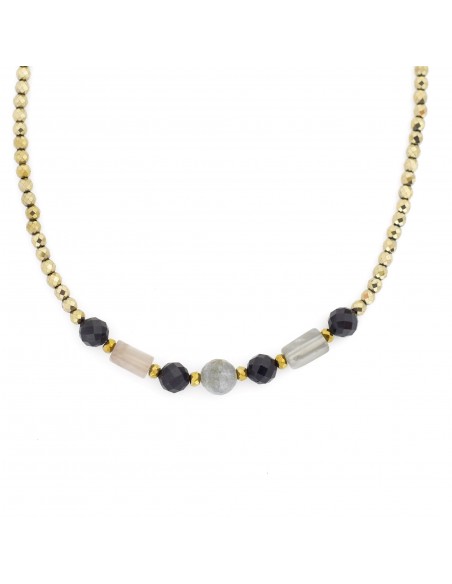 Black and gold with stones of power - necklace made of natural stones - 1