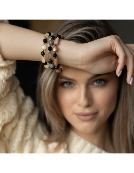 Black and gold with stones of life - bracelet made of natural stones - 5